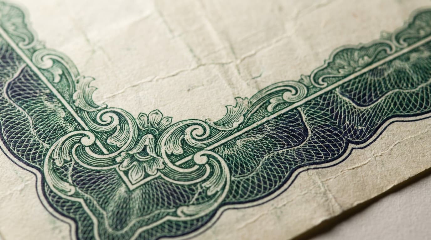 Engraved emerald guilloche linework on ledger paper, a still frame from the ATX Payments brand film.